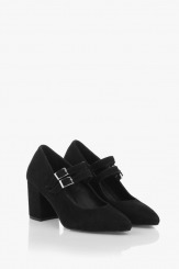 Велурени дамски обувки в черно Ийви