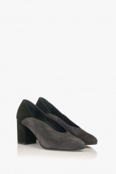 Велурени дамски обувки Тина сиво и черно