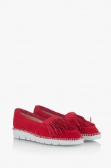 Дамски велурени  обувки в червено Джери