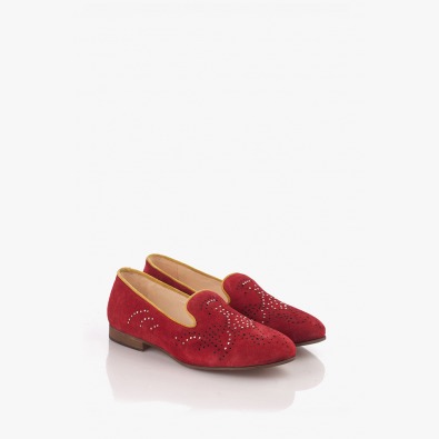 Велурени дамски обувки в червено