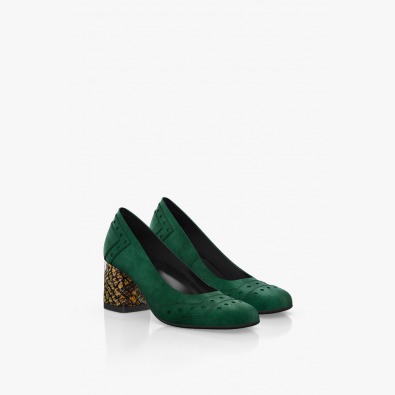 Зелени велурени дамски обувки на ток
