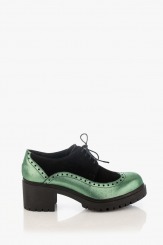 Велурени дамски обувки с връзки черно и зелено Тереса