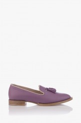 Кожени дамски обувки в лилав цвят с аксесоар Карла