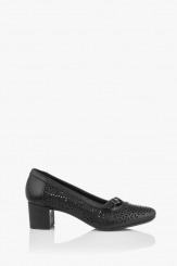 Черни дамски кожени обувки на ток Иви