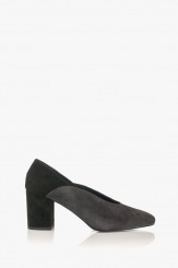 Велурени дамски обувки Тина сиво и черно