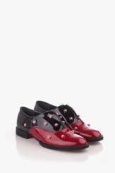 Дамски обувки червен и черен лак 